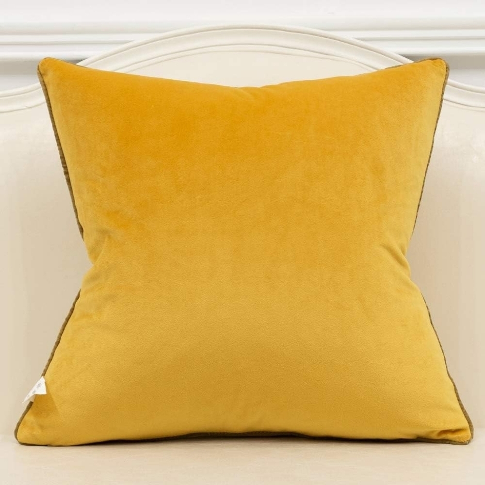 22 x 22" Yellow White Gold Faux Leather Striped Patchwork Velvet Luxury Pillow - Picture 2 of 5